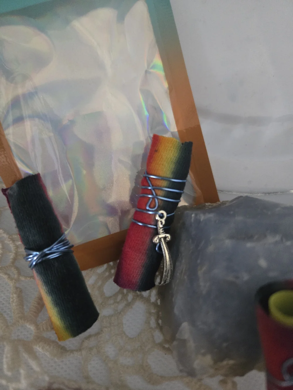 4/$15 Handmade Rainbow Dread Braid Beads | Boho Fabric Hair Wrap Charms